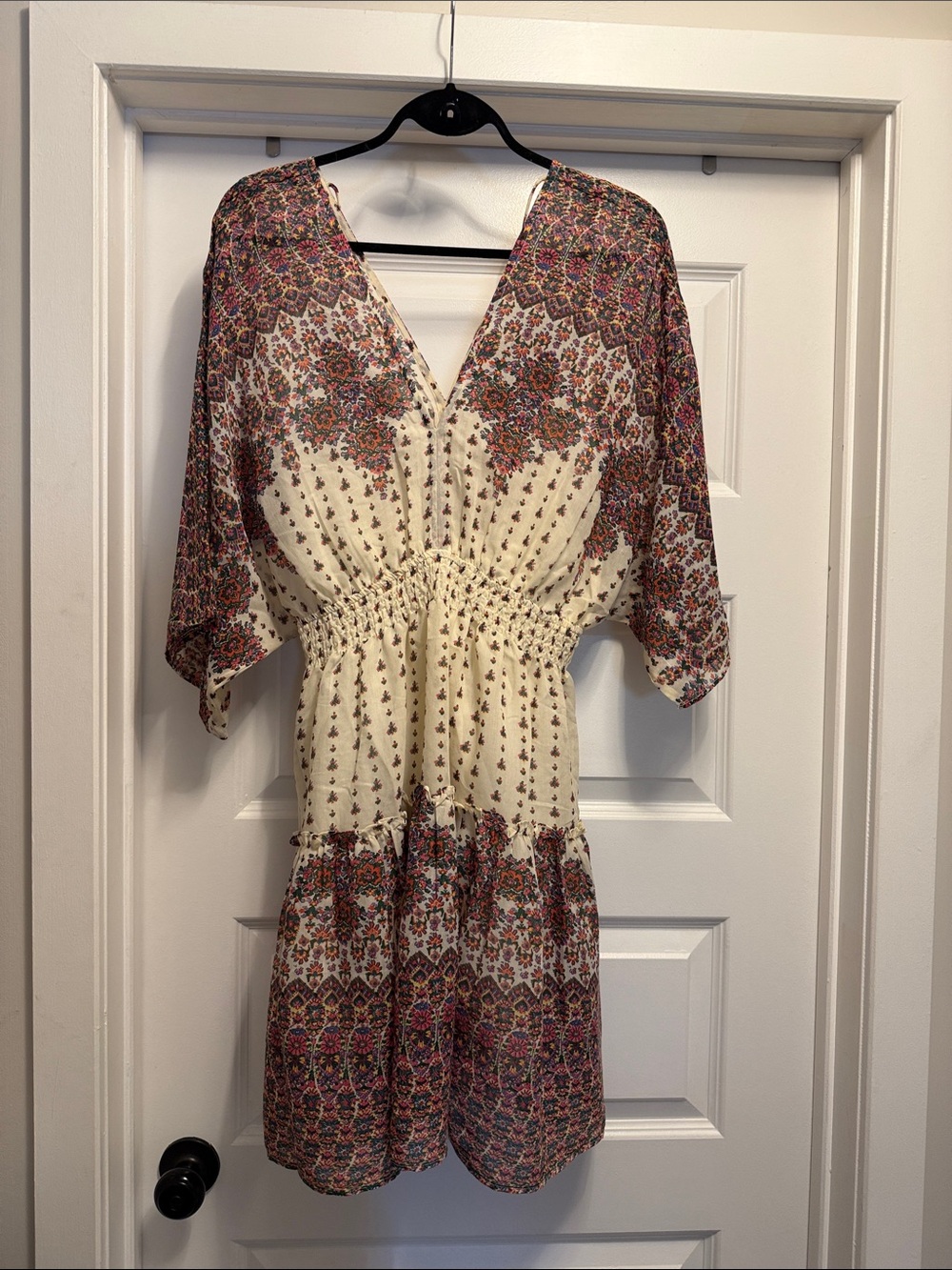 Love stitch Boho Floral Cream Mini Dress